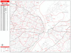 St. Louis Wall Map Zip Code Red Line Style 2024